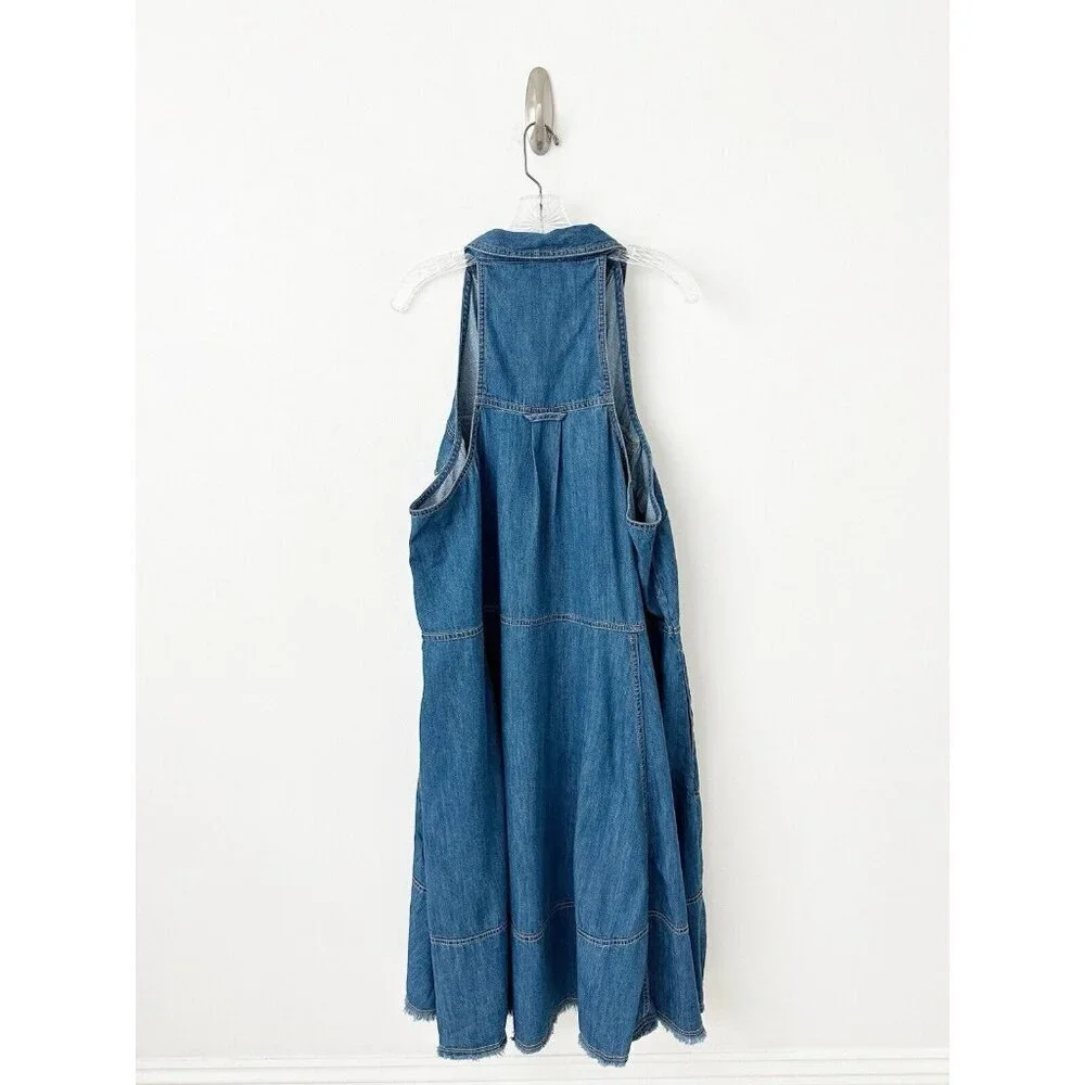 NWT Anthropologie Pilcro Sleeveless Halter Swing Midi Dress 2X Denim Blue - Picture 6 of 8